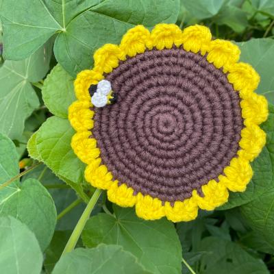 China Sustainable Knitted Handmade Coaster Mat Woven Coasters Non-slip Sunflower Crochet Coasters Cotton Round Weave for sale