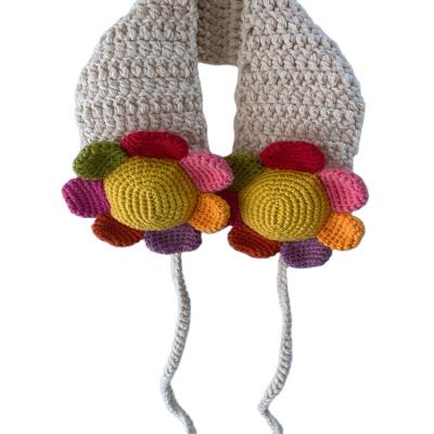 China Keep Warm And Apparel Hot Sale High Quality Soft Cotton Yarn Winter Knitted Flower Keep Warm Earmuffs for sale