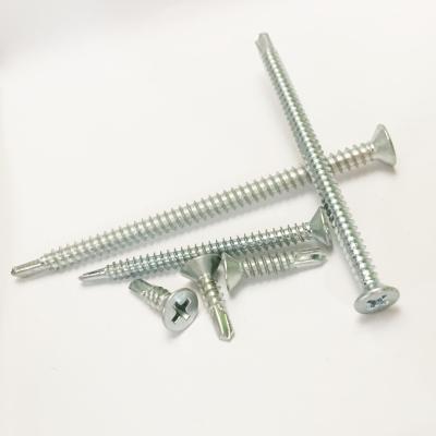 China Carbon Steel ST4.2 Steel Thru Flat Head Self Drilling Screw for sale