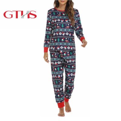 China Christmas Printing Pattern Light Color Polyester QUICK DRY Women Matching Pajama Set for sale