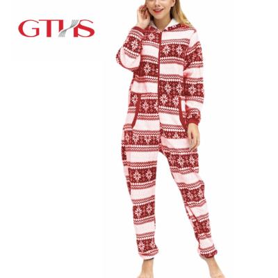 China Adult Hooded Home Polyester QUICK DRY Christmas Party Pattern Printing Fleece Onesies For Women Pajamas for sale