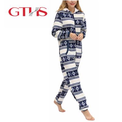 China QUICK DRY Hooded Keep Warm Christmas Party Pattern Print Fleece Polyester Adult Onesies Sleepwear for sale