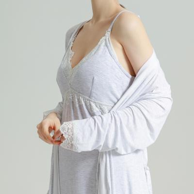 China QUICK DRY Pure Color Knitwear Breathable Skin-Friendly Two Pieces Polyester Cotton White Nightgown for sale