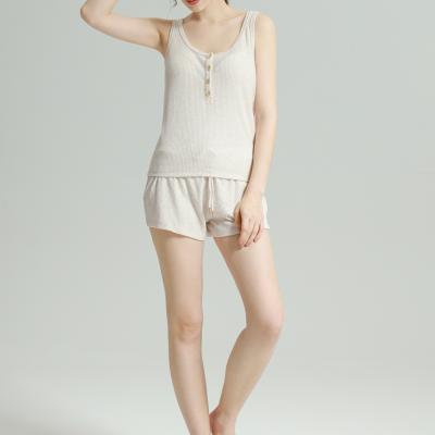 China Classic comfortable and smooth short sleeve QUICK DRY two piece knitted cotton summer canvas pajamas for sale