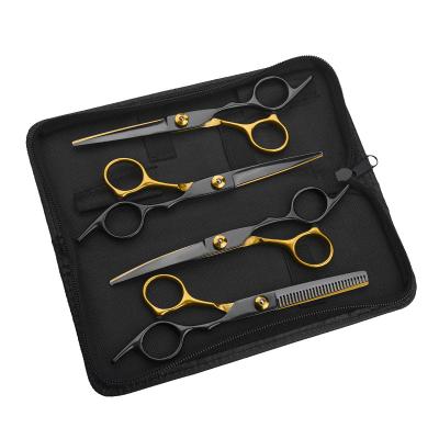 China Pet Stocked Scissors Cutting Stainless Steel 6.0Ihch Gold Color Black Pet Scissors For Dogs Pet Scissors Set for sale