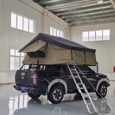 China 100% water proof for roof top tent ready to ship 4x4wd traveling folding roof top tent with telescopic ladder for sale