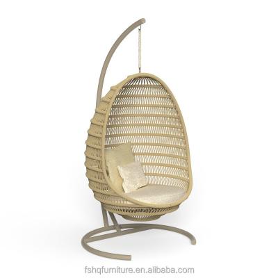 China Modern Patio Swings Rattan Double Egg Swing Chair Hanging Chair With Metal Stand for sale