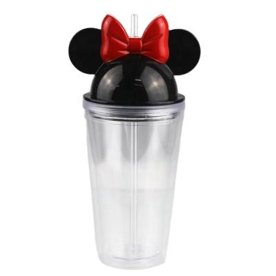 China Homefish ODM 450ml Minnie Lid Double Wall Acrylic Travel Tumblers Viable Plastic Insulated Tumbler With Straw For Kids for sale