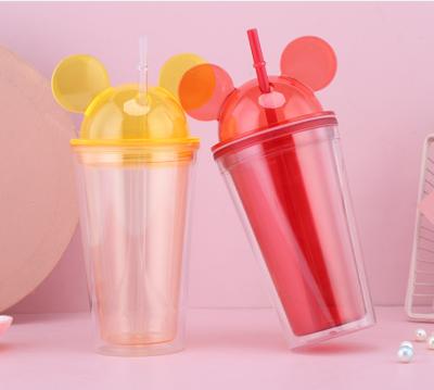 China Cups In Bulk 450ml Plastic Viable Clear Drinking Water Bottle Mickey Silicone Sippy Cup Portable Tumbler OEM Homefish for sale