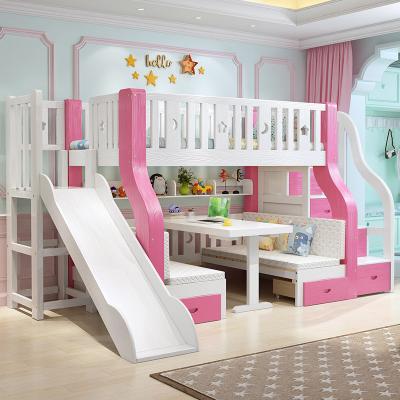 China Modern Bunk Bed Kids Furniture Wooden Kids Bunk Bed With Slide For Girls Lacquered Wooden Bed for sale