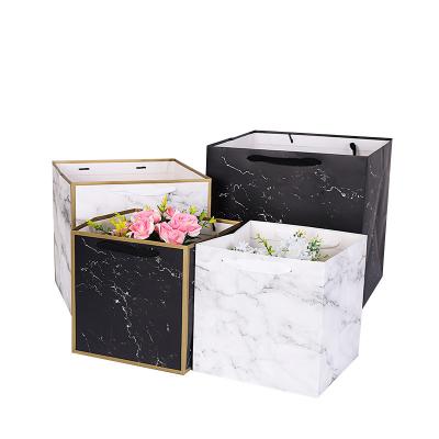 China 2019 New Design Birthday Cake and Recyclable Marble Printed Flower Large Square Paper Carry Bag for sale