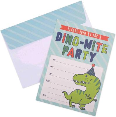 China Rectangle Shape Birthday Dinos Baby Shower Party Supplies Invitation Cards With Paper Envelopes for sale