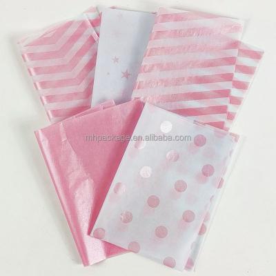 China Recycled Materials 50x35cm Flower Stars Flower Stars Polka Stripes Dots Gift Wrapping Pink Tissue Paper for sale