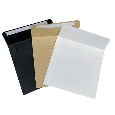 China Rectangle Shape 10x10cm Brown Kraft Jewelry VIP Card Square Paper Black Beige Pink Envelope With Double Tape for sale