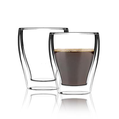 China 260ml Double Wall Microwave Oven Coffee Mug Borosilicate Unbreakable Clear Glass Cups for sale