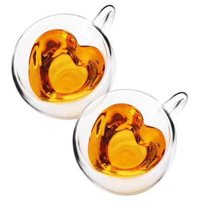 China High Borosilicate Glass Coffee Mug CnGlass 5oz. Clear Heart Shaped Insulated Tea Cup for sale