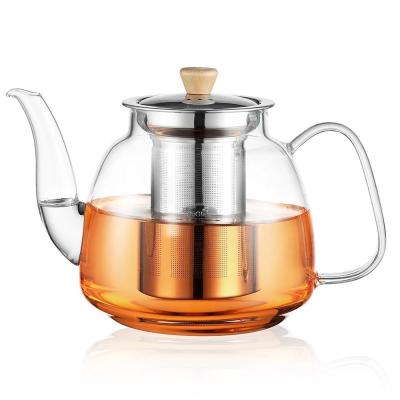 China CnGlass Clear Tea & Coffee Glass Kettle Stovetop Safe Tea Pot set Borosilicate glass resistant teapot with  infuser for sale