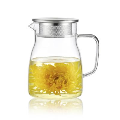 China 800ml Heat Resistant Kitchen Glass Filter Pitcher for Serving Tea and Other Beverages for sale