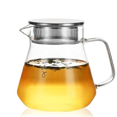 China CnGlass 600ML Glass Kettle Teapot Stovetop Safe Borosilicate Glass Pitcher With Stainless Steel Filter Lid For Milk for sale