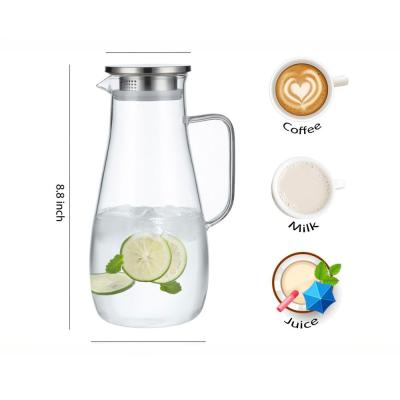 China CnGlass 68oz. Borosilicate Glass Water Jug kitchen Glass Water Carafe With Lid Heat Resistant Milk Glass Water Filter Pitcher for sale