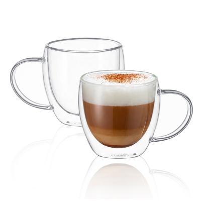 China CnGlass Wholesale Eco-Friendly Double Walled Borosilicate Glass Coffee Cup Handle Microwave Safe Glass Drinking Tea Cup Mugs for sale