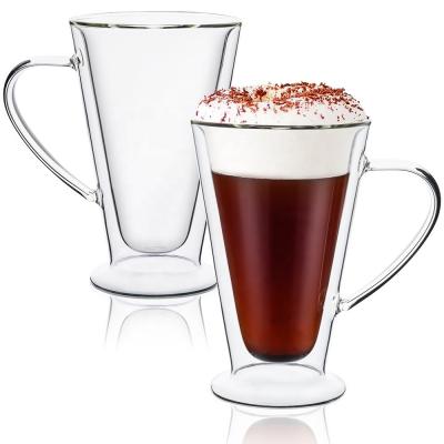 China Borosilicate Glass 350ML Double Wall Coffee Mug Handmade Eco-Friendly Drinking Glass Cup for sale