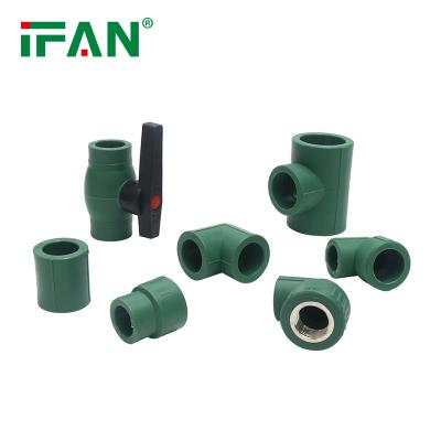 China Pipe Lines Connect IFAN China Factory Low Price PPR Pipe Fittings Dark Green TEE 20 - 110MM PN25 Customized PPR Fittings for sale