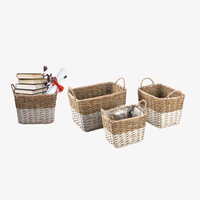 China Sustainable Storage Straw Wicker Baskets Woven Wicker Storage Basket For Hotel Domtory Home Kitchen for sale