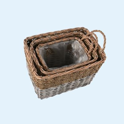 China Viable Natural Rectangular Basket Willow Handwoven Picnic Basket Wicker Basket Fruit Bowls for sale