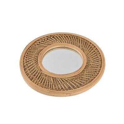 China Wholesale Contemporary Unique Handmade Living Room Cane Interior Dresser Rattan Wall Bamboo Wicker Mirror for sale