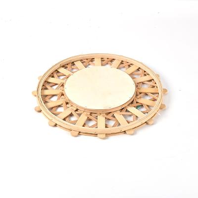 China Contemporary Wholesale Tabletop Vanity Round Bamboo Wooden Makeup Mirror for sale