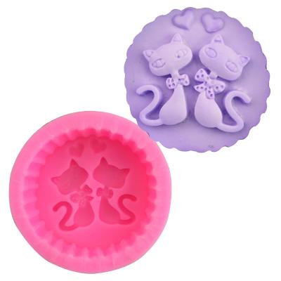 China wknot Disposable Lovers 2 Cat Fox Fondant 3D Silicone Soap DIY Handmade Mold for sale