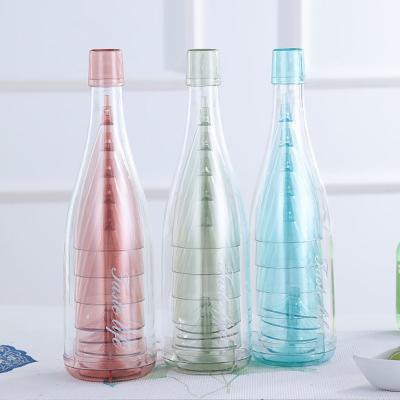 China Cheap Logo Cheap Bottles Green Pink Portable Custom Light Blue Tumbler Set Vintage Colored Plastic Wine Glasses For Camping for sale