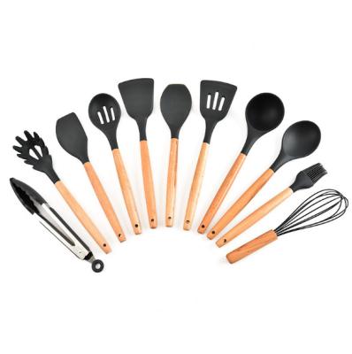 China 100% BPA Free Wholesale Viable Food Grade Silicone Kitchen Utensils 100% BPA Free Wooden Turner Tongs Spatula Cooking Tool Utensils Set From China for sale