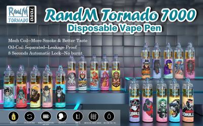 China RandM Tornado 7000 Puffs Disposable Pod Device 14ml Prefilled Cartridge Mesh Coil RGB light Glowing Vape Pen Kit for sale