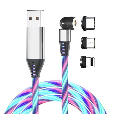 China Mobile Phone Colorful LED Light Type-C USB data Cable Fast Charge kablo For iphone 3A Magnetic Cable Micro usb Magnetic charging light cable for sale