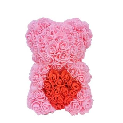 China Good Quality Best Selling Rose Bear Artificial Teddy Bear Plastic Flower Rose With Heart For Valentine From Ammy for sale