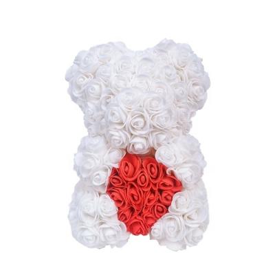 China Good Quality Best Selling Rose Bear Artificial Teddy Bear Plastic Flower Rose With Heart For Valentine From Ammy for sale