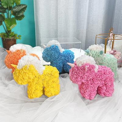 China preserved flowers & Plants Ammy's Hot Selling MINI Unicorns Pet Bear With Gift Box Shape Rose Flower Valentine's Day Love Birthday Gift Weddings Party for sale