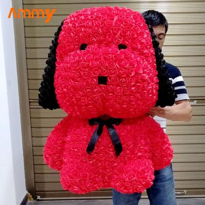 China Good Quality Ammy 2021 Wedding Decorations Home Decorating Foam Roses Teddy Bear With Box Artificial Flower 90cm Gifts For Mothers Day for sale