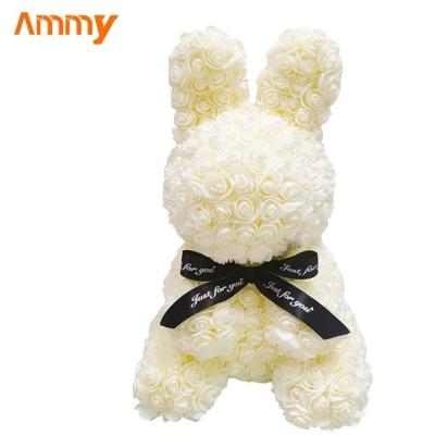 China Good Quality White Ammy Rabbit Foam Custom Cute New Flower Rose Animal Pink Rabbit With Bow Tie for sale