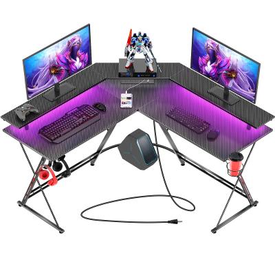 China Gaming Desktop PC Computer Home Office Convertible Gaming Table Z Shaped Gamer Workstation with Cup Holder and Earphone Hook for sale