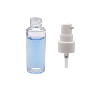 China Non Spill Glass Bottle 30ml Cosmetic Cream Lotion Treatment Pump With Clear Cap for sale