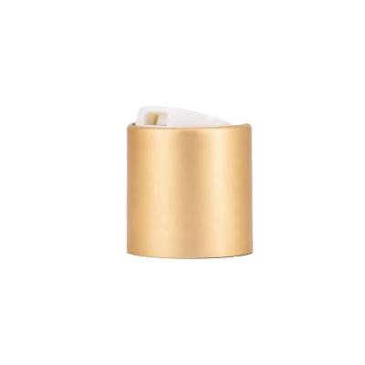 China Non Spill 24mm Press Disc Top Cap 20/24/410 Gold Aluminum Plastic Dispensing Matte Screw Cap For Shampoo Bottle for sale