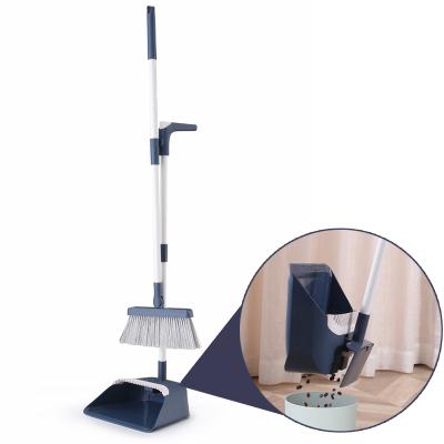 China Trash Can Be Removed From Behind Of Dustpan Holder Up Folding Mini Broom And Dustpan Set Handle Kitchen Folding Broom Long And Straight Foldable Dustpan Set for sale