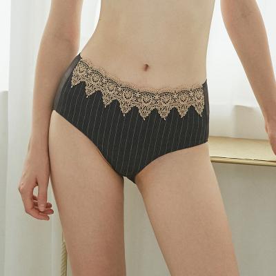 China Breathable British retro fan striped briefs water soluble cotton embroidery high-waisted underwear women for sale