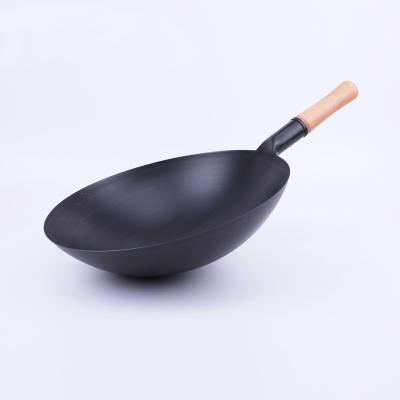 China 36CM non-sustainable carbon steel wok pan coating chinese wok for restaurant with beech wood handle direct factory price for sale