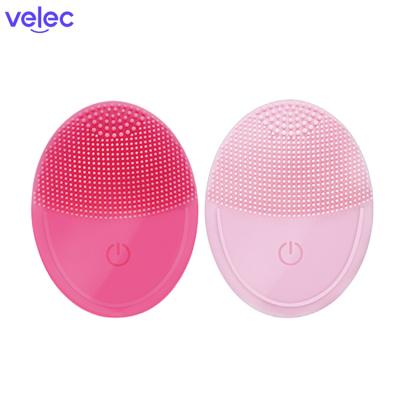 China Electric Silicone DEEP CLEANSING Sonic Face Cleansing Brush Mini Vibrating Massage Exfoliating Washing Private Label Refillable Pink for sale