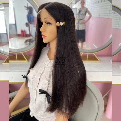 China 23 Inches Straight 100% European Dark Brown Human Hair Natural Swiss Virgin Color Lace Top Wigs In Stock for sale