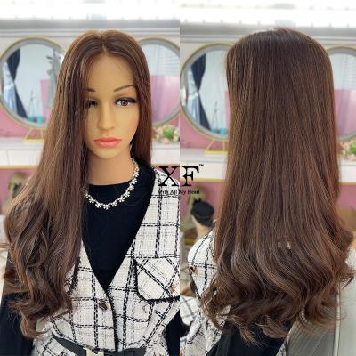 China WIGS Wholesale Body Wave XF Natural Looking Brown Color European Hair To Lace Top Wigs With Factory Price for sale